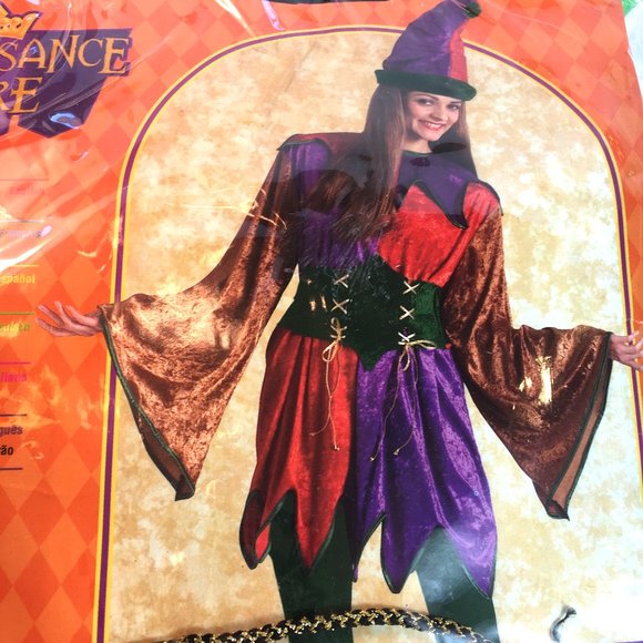 Jester Mardi Gras  Renaissance Christmas Elf Costume NWT - Picture 2 of 8